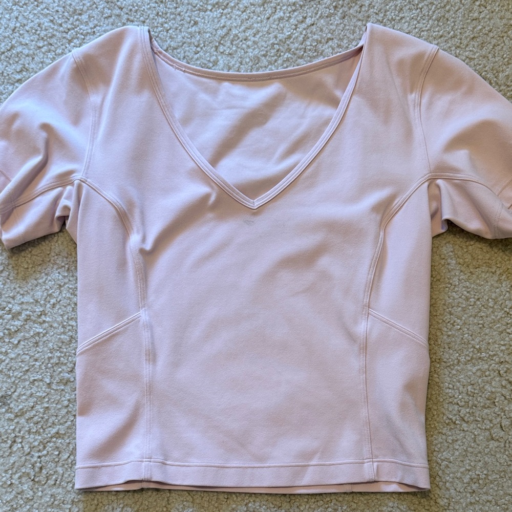 Lululemon Athletica Light Pink V-Neck Short Sleeve Tops